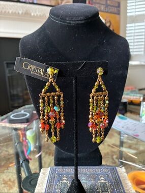 Gold-Tone Multicolor Beaded Chandelier Earrings